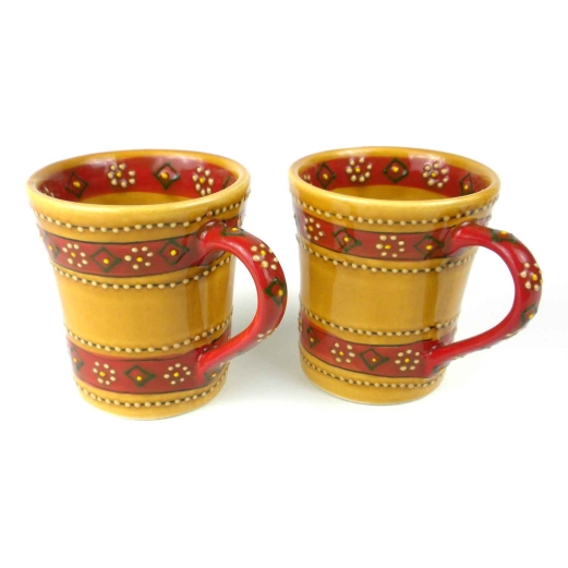 Set of 2 Hand-painted Flared Mugs in Honey
